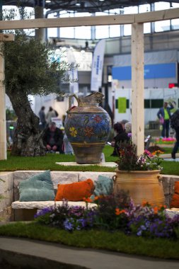 Leipzig, Almanya-19 Şubat 2020 Haus-Garten-Freizeit, ev, bahçe ve eğlence ürünlerinin son trendlerinin sergilendiği bir sergi. 19 Şubat 'ta Leipzig' de gerçekleşti..