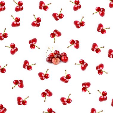Beyaz arka plan bir üstten görünüm düz stil üzerinde izole kiraz desen