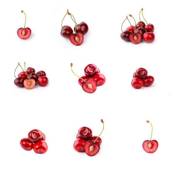 Set cherries isolated on a white background
