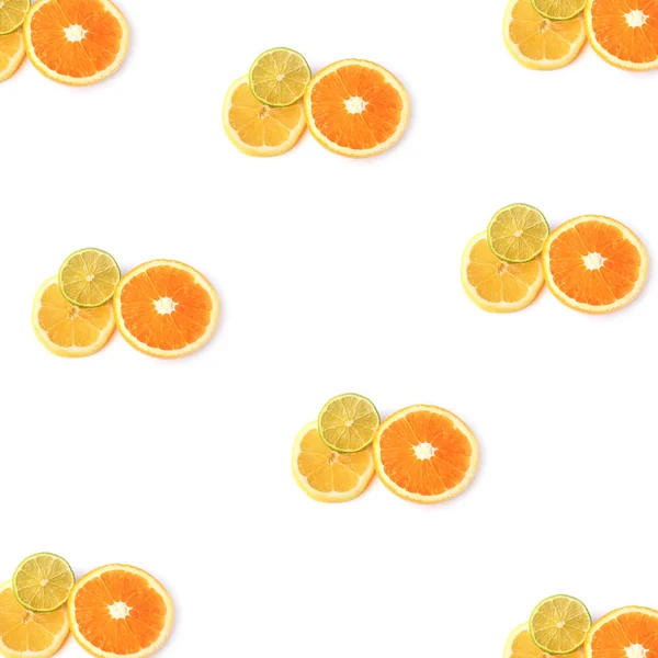 Cytrusowych cytryna wapno pomarańczowy wzór na białym tle na białym tle góry widok płaski — Zdjęcie stockowe