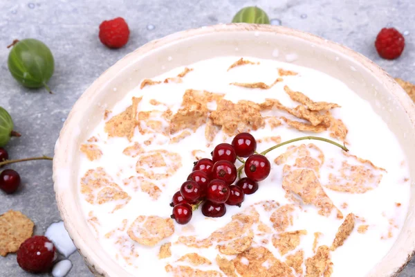 Café da manhã saudável de granola com bagas frescas — Fotografia de Stock