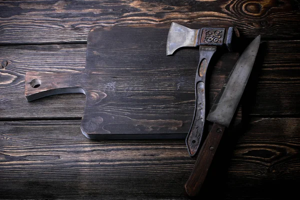Prkénko na maso ax staré dřevěné pozadí rustikální s Vintage — Stock fotografie