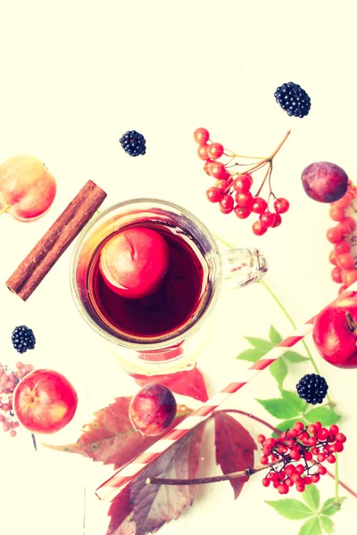 Podzimní čaj s jablkem a skořicí — Stock fotografie
