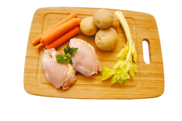 Ingredience kuřecí moučka na prkně — Stock fotografie