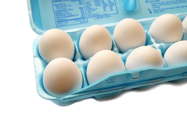 Hen Eggs in a Blue Container — Stock Photo, Image