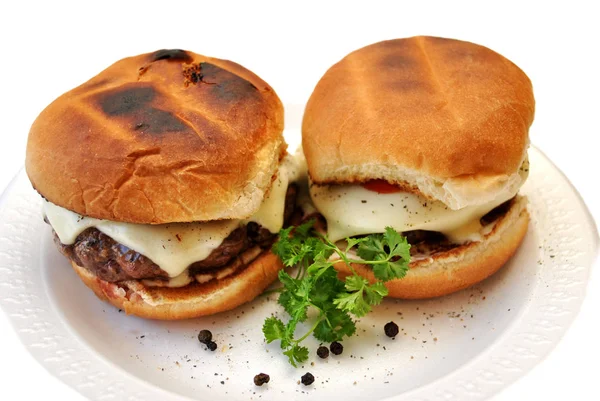 Dos hamburguesas jugosas de queso — Foto de Stock
