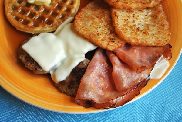 Pork Meats Served as Part of a Large Breakfast — Stock Photo, Image