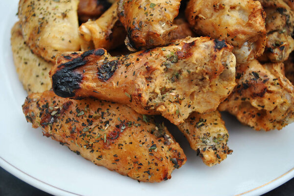 Close Up of Crispy Grilled Chicken Pieces