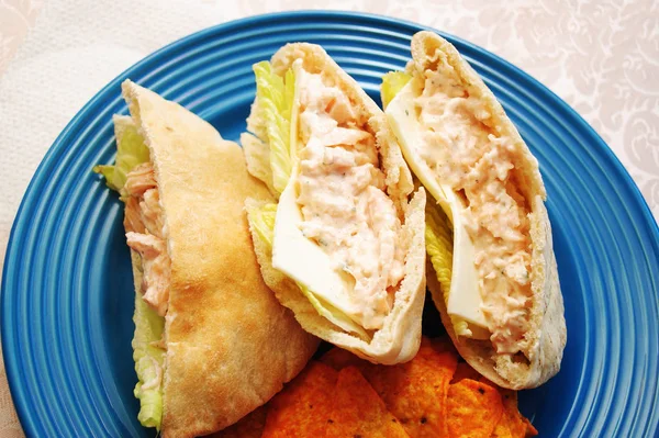 Öğle yemeği için tavuk salata pide cep sandviç — Stok fotoğraf