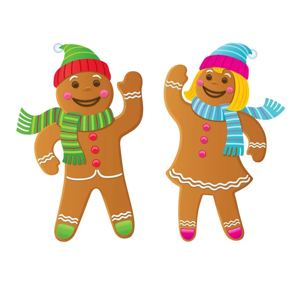 Gingerbread menino e menina acenando — Fotografia de Stock