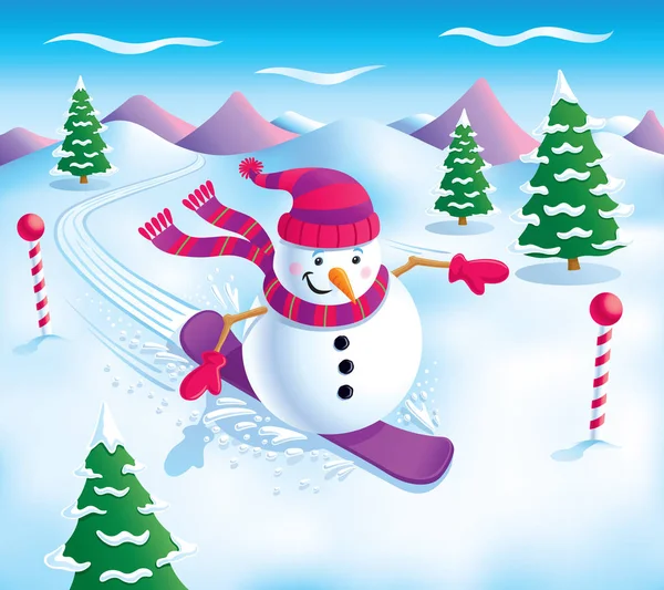 Snowman Snowboarding On The Slopes — Stock Photo, Image