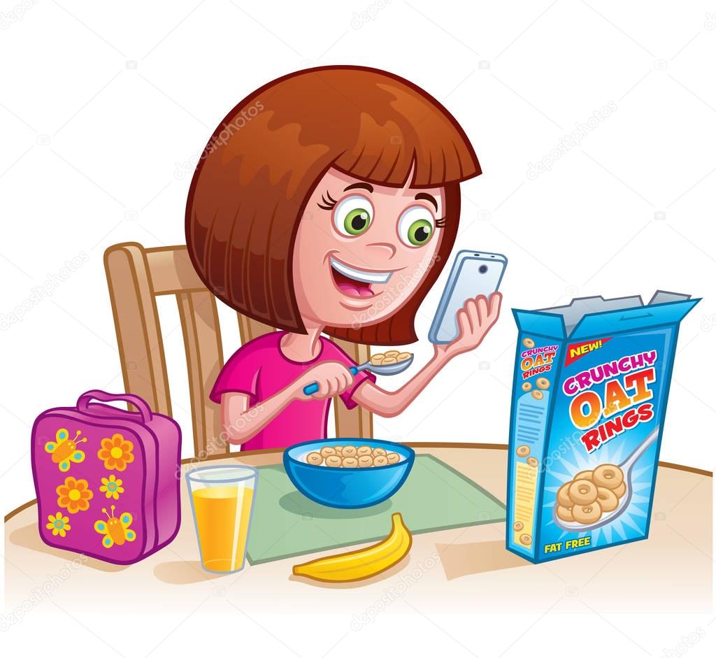 Cartoon girl eating cereal Girl Eating Cereal — Stock Photo
