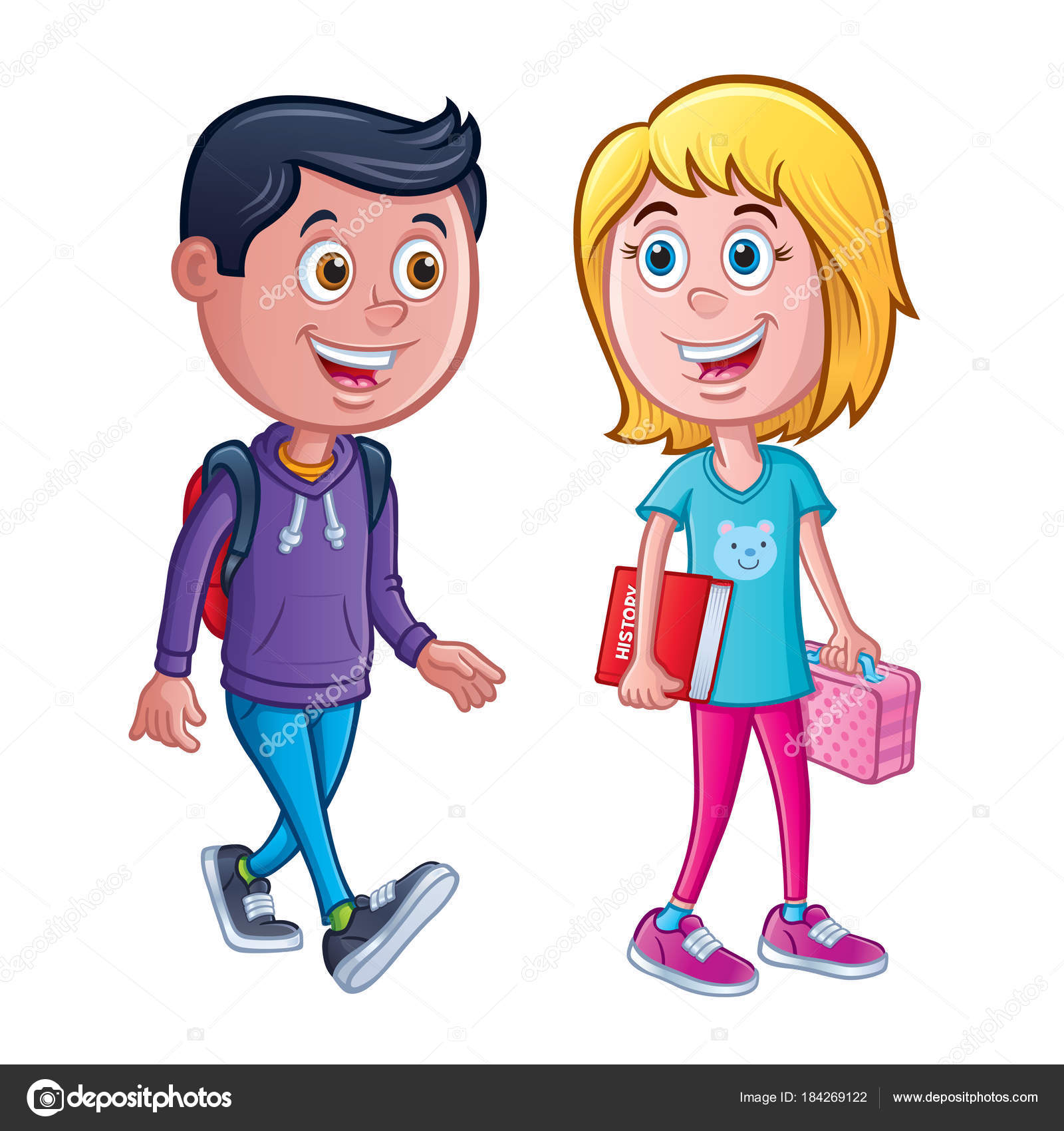 Cartoon Boy Girl Ready School Backpack Lunch Bag School Book Stock Photo Image By C Rodsavely