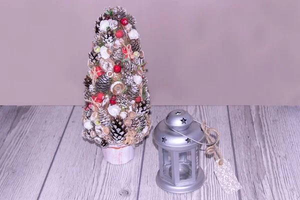 Handmade Christmas tree with cones and acorns — Stock Photo, Image