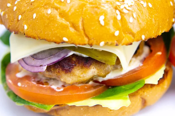 Burger toppings viditelné v blízkosti, makrofotografie — Stock fotografie