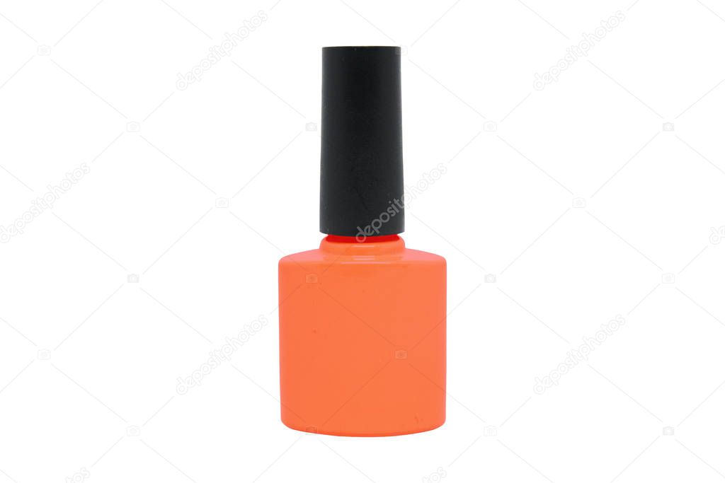 Bottle with pink gel polish isolated on a white background.