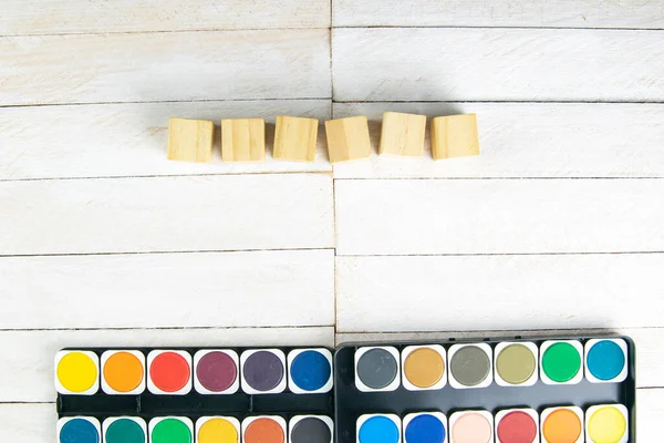 Renkli Boya Fırçaların Üst Görüntüsü Yaratıcı Fikirler Yaratıcılık Erken Öğrenme — Stok fotoğraf