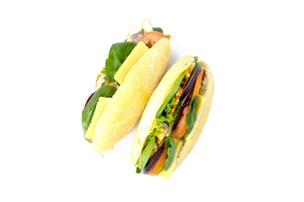 Italienisches Ciabatta Panini Sandwich Mit Huhn Käse Tomaten Avocado Salat — Stockfoto
