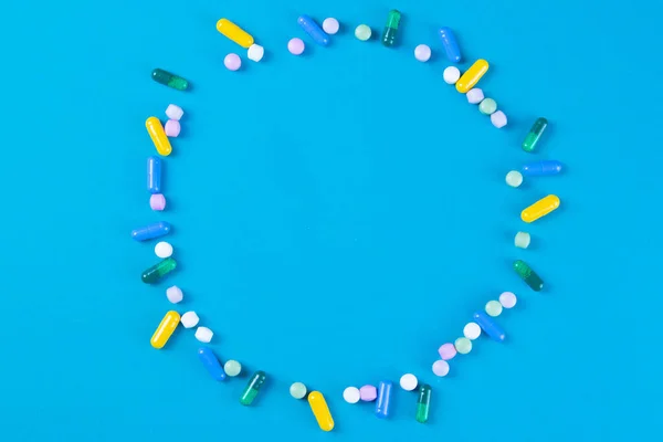 Många Tabletter Fodrade Form Cirkel Plats För Inskriptionen Ovanifrån Med — Stockfoto