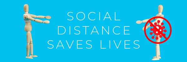 Two people standing keep distance with the word social distancing in between concept, Social distancing with copy space concept, People keeping distance for infection risk and disease Coronavirus or Covid-19.