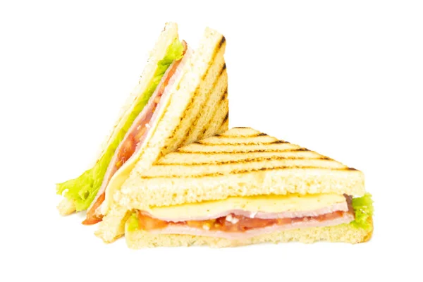 Sandwich Jambon Fromage Tomates Laitue Pain Grillé Vue Face Isolée — Photo