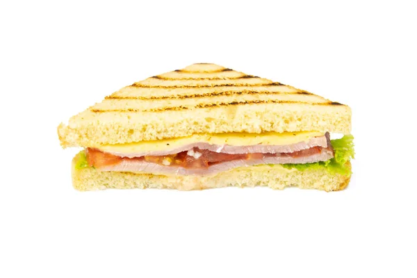 Sandwich Jambon Fromage Tomates Laitue Pain Grillé Vue Face Isolée — Photo