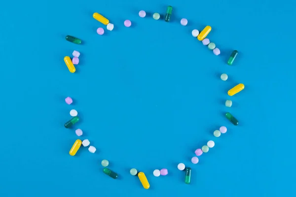 Många Tabletter Fodrade Form Cirkel Plats För Inskriptionen Ovanifrån Med — Stockfoto