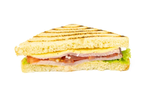 Sandwich Mit Schinken Käse Tomaten Salat Und Geröstetem Brot Vorderseite — Stockfoto