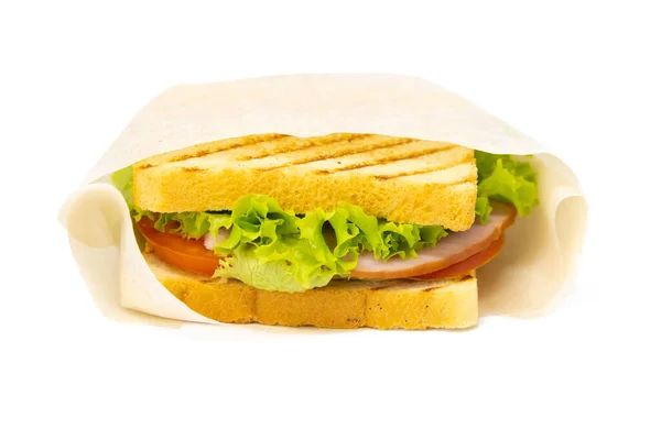 Sandwich Ham Cheese Tomatoes Lettuce Toasted Bread Front View Isolated — Stock Photo, Image