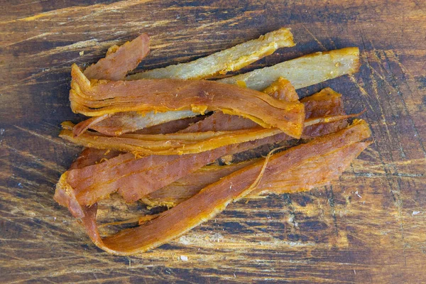 Peruvian Squid Dark Wooden Background Snack Fish Beer Close — Stock Photo, Image