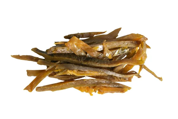 Dried carp fish sticks isolated on white background. Snack Fish to beer. Close up.