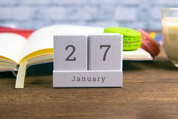 Enero Calendario Madera Vigésimo Séptimo Día Del Mes Invierno Calendario — Foto de Stock