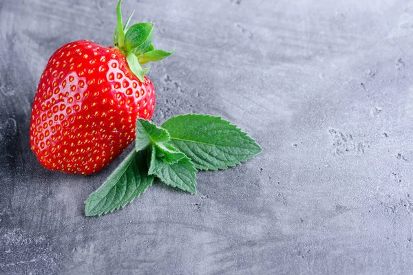 Verse Aardbeien Munt Een Grijze Betonnen Achtergrond Met Kopieerruimte — Stockfoto