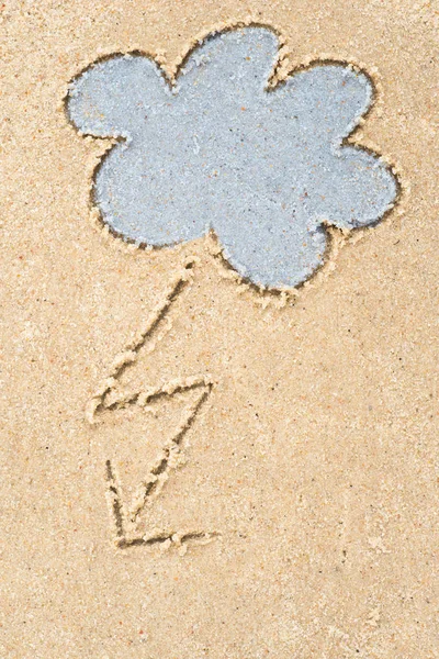 stormy clouds drawing in sand