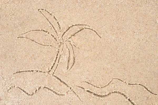 Palme auf Inselzeichnung im Sand — Stockfoto