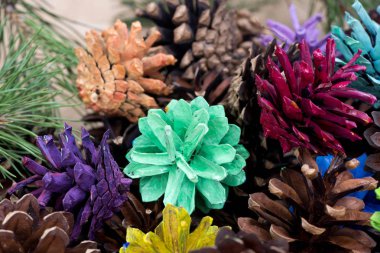 çam kozalakları Noel dekorasyon boyalı