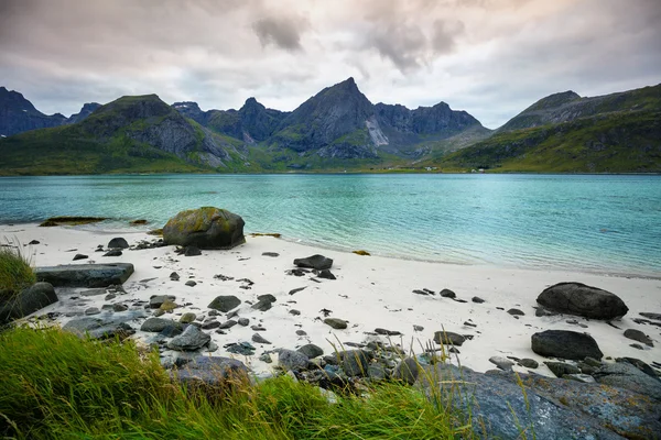 Fjord at sunset in rainy day — Stock Photo, Image