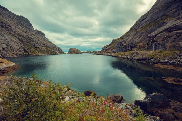 Fjord in evening in rainy day — Stock Photo, Image