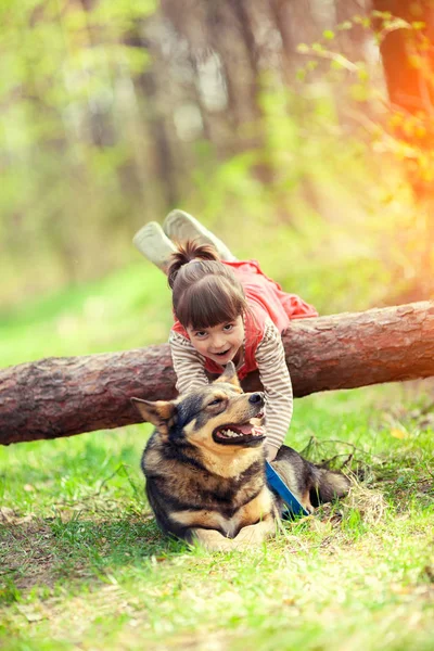 小女孩和狗玩 — 图库照片