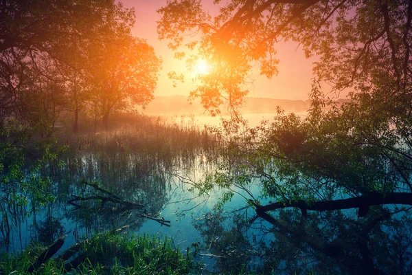 Salida del sol sobre el lago — Foto de Stock