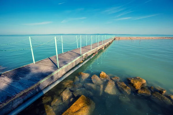 Pier Lago Balaton Pela Manhã Hungria — Fotografia de Stock