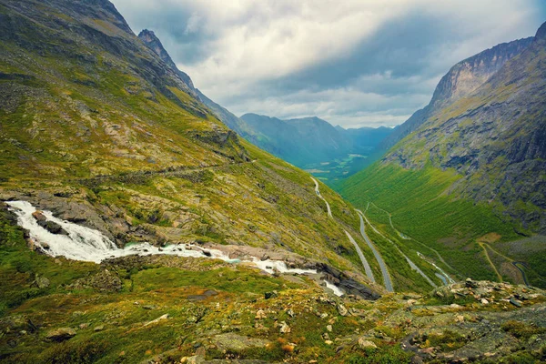 Vue Panoramique Route Trollstigen Depuis Hauteur Norvège — Photo