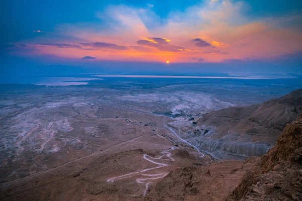 Vacker Soluppgång Över Masada Judeens Öken Israel — Stockfoto