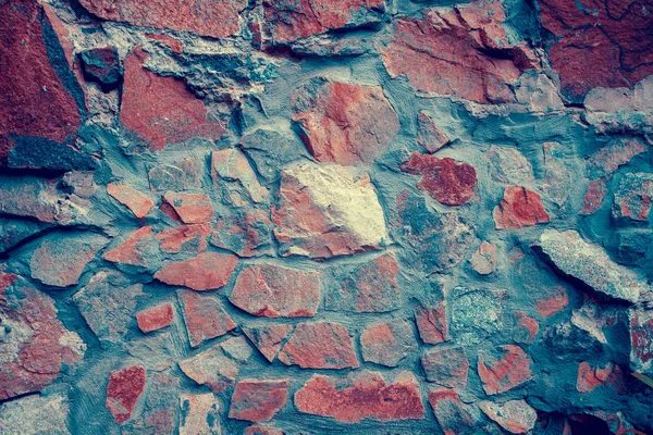 Blauw Rood Donker Vintage Stenen Muur Achtergrond — Stockfoto