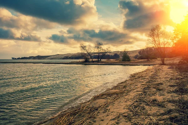 Embanlment Bij Zonsondergang Neringa Litouwen — Stockfoto