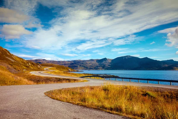 Fjord Ciel Nuageux Côte Rocheuse Belle Nature Norvège Île Mageroya — Photo