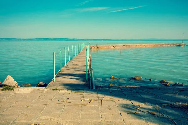 Pier Balaton Reggel Magyarország — Stock Fotó