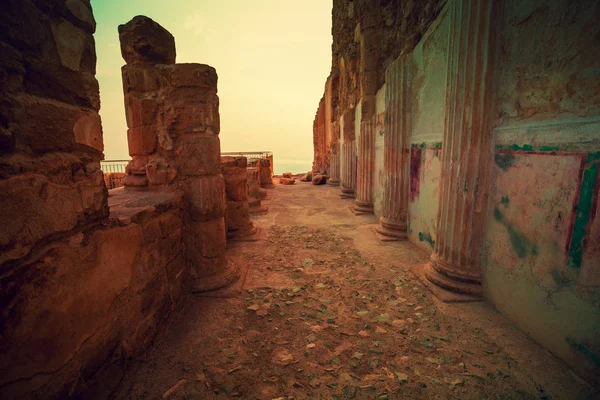 Belo Nascer Sol Sobre Fortaleza Masada Ruínas Palácio Rei Herodes — Fotografia de Stock