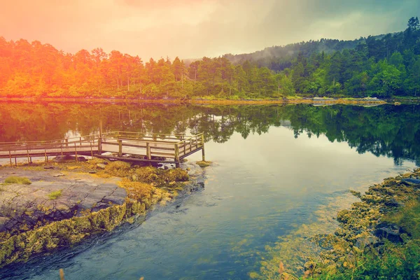 Rocky Bank Calm Mountain River Misty Autumn Morning Beautiful Wild — Stock Photo, Image