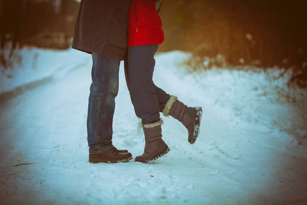 Couple Love Outdoors Winter Retro Filter Vintage Color — Stock Photo, Image